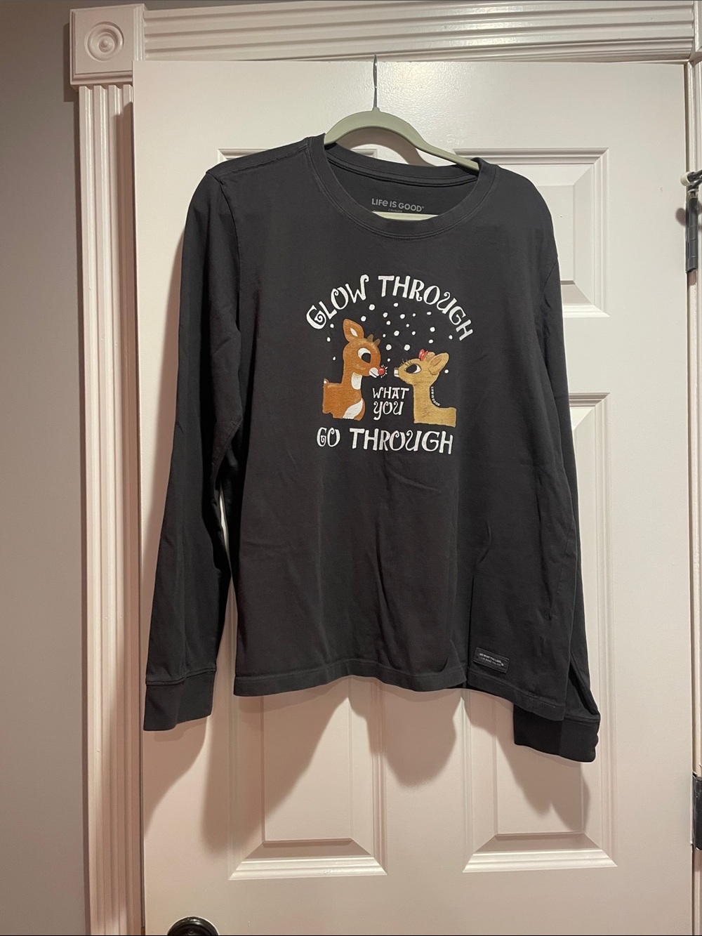 Life Is Good Black Long-Sleeve Tee with Reindeer Graphic